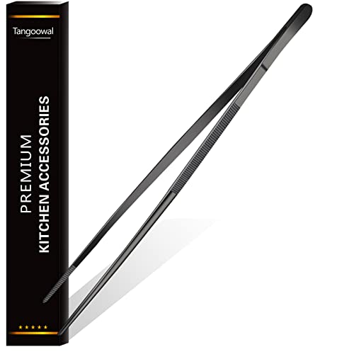 12-Inch Black Kitchen Fine Cooking Tweezers Tongs,Stainless Steel Long Food Tweezers Tongs - color: Black-2