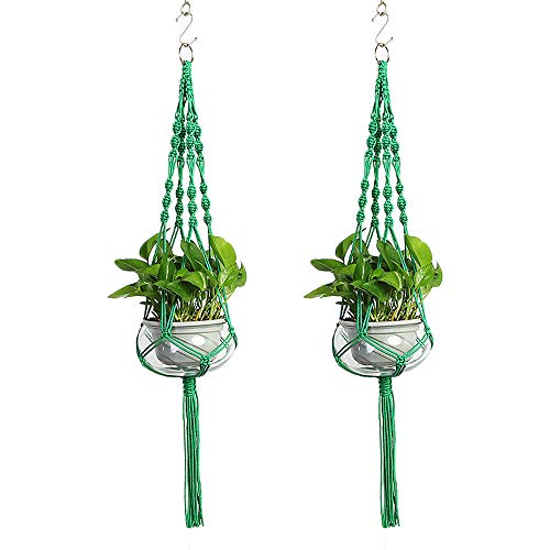 Vpang 2 Pack Macrame Plant Hanger, Outdoor Indoor Hanging Planter Basket Flower Pot Holder Nylon Rope Home Decor 41 Inch (Green) - color: Green