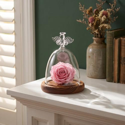 BESPORTBLE Angel Glass Cover Angel Preserved Flowers Flowers Wedding Decoration Glass Dome with Base Tabletop Display Case Cloche with Base Vase Wooden Dried s Snack