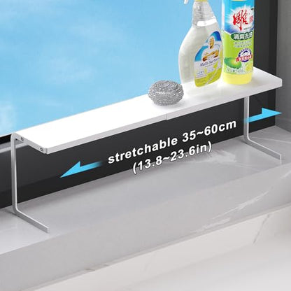 Extendable Small Narrow Shelf for Windowsill Kitchen, Spice Rack Organizer - color: White
