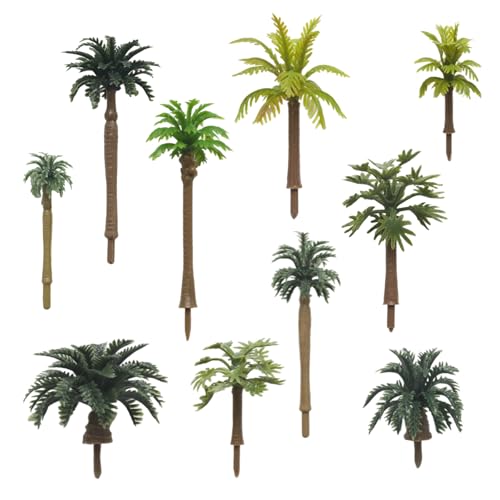 10 Pcs Miniature Palm Trees, Mixed Mini Size 1"-2.4" - color: Green Palm