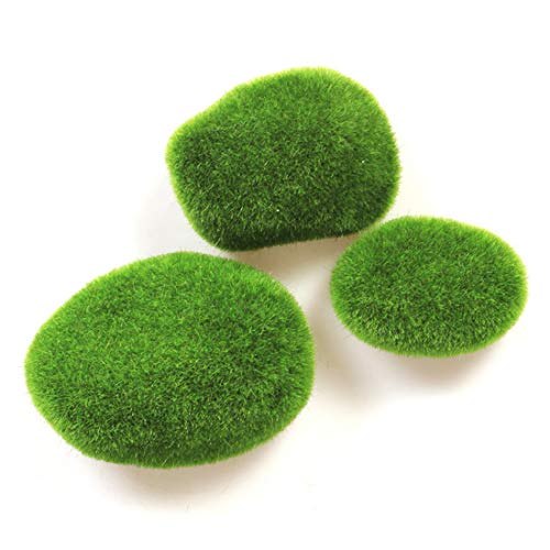 Tank Decoration Artificial Moss Stone Resin Water Plant Setting Green Grass Ball Decorative Plants Scenery 3Pcs(L)