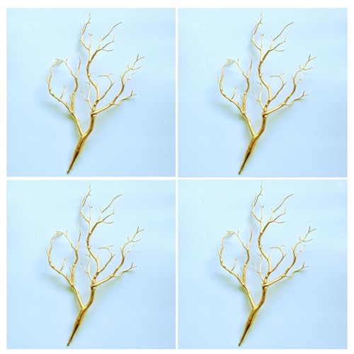 13.8 inches Artificial Coral Branches Fake Antler Branches Small Branches for Home Decoration Flower Arrangement Wedding Christmas Halloween Festival (Golden 4PCS) - color: Golden 4pcs
