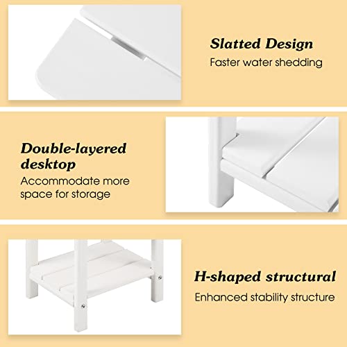 Apolimi Adirondack Outdoor Side Table, 2-Tier Sturdy Patio End Table Weather Resistant, 16.5" Solid Side Table for Patio, Pool, Porch - color: Pure White
