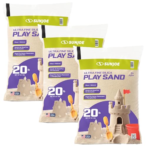 Sun Joe 3 Pack Silica Play Sand for Sandbox, Sensory Table & Garden Spaces, Ultra Fine, 20 Lbs - Natural Craft Accessory for Molding, Digging & Sculpting - Ideal for Indoor and Outdoor Use - size: 3 Pack