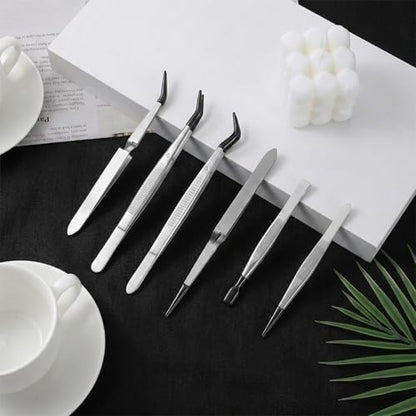 6 PCS Rubber Tipped Tweezers, Pvc Coated Precision Tweezer Flat Straight Tip Tweezer Craft Jewelry Anti Scratch Long Craft Tweezers Tools for Crafting Beads Jewelry Stamps Succulents Pet(White)