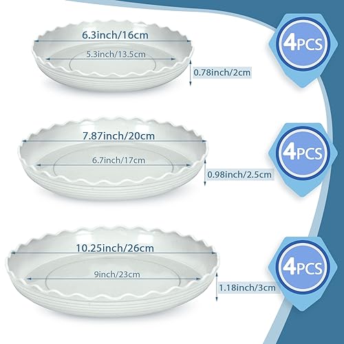 FIREBOOMOON 12 Pack Plastic White Round Wave Plant Saucer,Durable Heavy Duty Flower Plant Pot Drip Tray Container for Home Garden Indoor and Out Door Plant (6 Inch/8 Inch/10 Inch) - color: White
