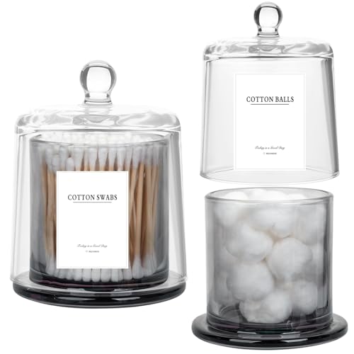 Qtip Holder Apothecary Jars with Lid, 2 Pack Thick Glass, Gray | Bathroom Canisters Vanity Organizer for Cotton Balls, Swabs, Candy, Jewelry, Makeup Storage, Bathroom Decor - color: Grey