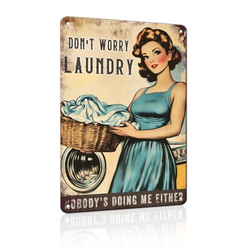 PEACHGARDEN Vintage Laundry Room Decor Funny Laundry Signs Wall Decor | 8x12 Inch Metal laundry room wall decor with retro Don't Worry Laundry artwork, ideal above washers and dryers. - color: Laundry Room Decor, size: 20X30cm(12*8in)