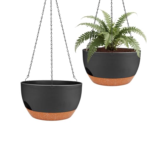 Self Watering Hanging Planters 2 Pack, 10 Inch Hanging Basket for Plants | Hanging Planters Planters for Indoor Outdoor Plants, Garden Home Decoration with Chains, Drainage Holes, Water Reservoir - color: Black, size: 10 inch