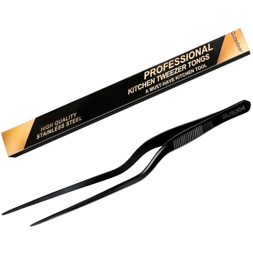 Gutsdoor 8 Inch Plating Tweezers Stainless Steel Precision Culinary Tweezer Black Kitchen Offset Tweezers Tongs - size: 8 Inch Offset