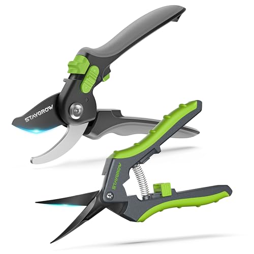 Gardening Scissors, Sharp Plant Trimming Scissors 2 Pack - size: 6.5" Curved & 8.5" Bypass