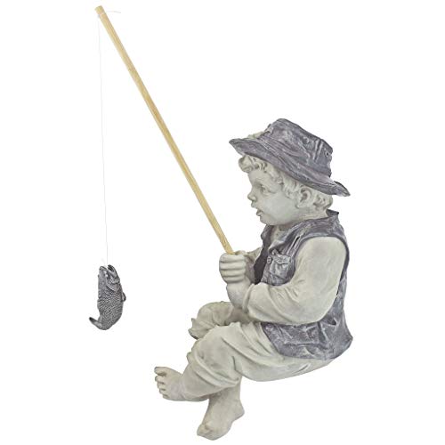Design Toscano NG32122 Frederic the Little Fisherman of Avignon Lightweight Polyresin Statue, 15 Inch, Two Tone Stone - color: Frederic the Little Fisherman