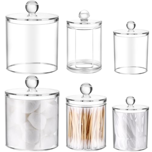 Meanplan 6 Pack Plastic Apothecary Jars with Lids Acrylic Holder Dispenser