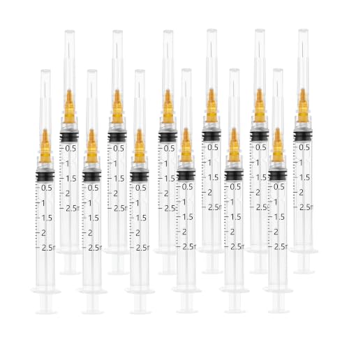 20 Pack 2.5ml Syringes with 25 Gauge 1 inch, Sterile Luer Lock Lab Syringes for Scientific Measuring and Refilling, Individual Package - color: 20 Pack, size: 2.5ml 25Ga 1"(Luer Lock)