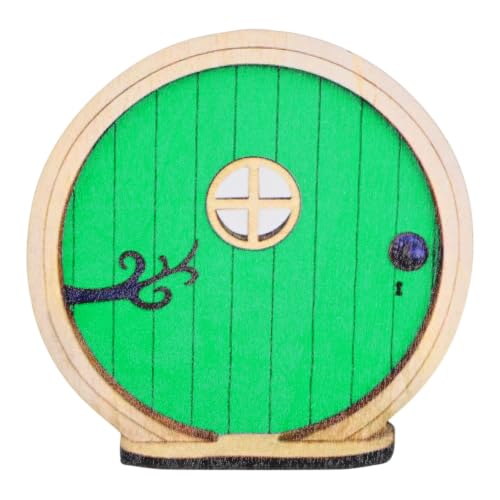 M METERXITY 1-Pack Fairy Door, 3.9 x 3.9 Wooden Miniature Fairy Garden Door Garden Decor Accessories for Outdoor/Wall/Tree Trunk, Sculpture Lawn Ornament [Green,Round] - color: Green