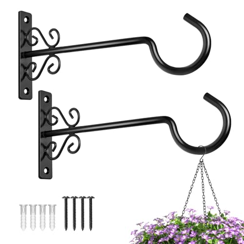 Plant Hangers, 10 Inch Hanging Plant Brackets Outdoor Indoor, Black | Wall Hooks for Hanging Hummingbird Feeders, Bird Feeders, Planters, Lanterns, Wind Chimes, 2 Pack, Gifts for Women Men - color: Black, size: 10 Inch