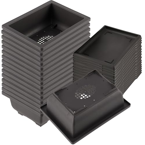 KINJOEK 15 PCS 6.5 Inch Plant Pot, Rectangular Plastic Bonsai Training Pots with 15 Humidity Trays, Flower Succulent Pots Container Bonsai Tree Planters for Garden, Indoor, Home Decorative - size: 6.5 Inch