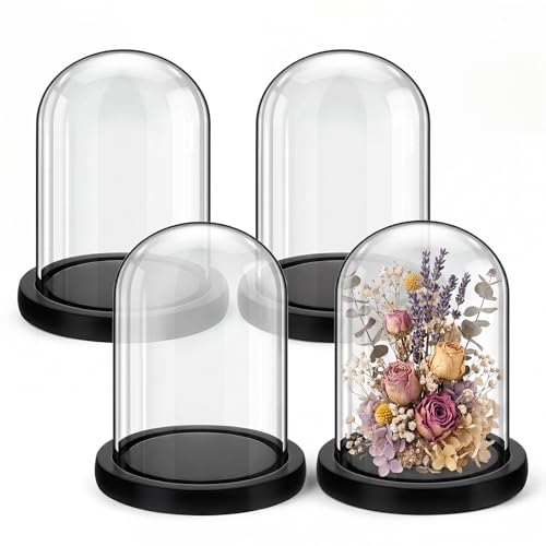4 Pcs Glass Display Dome Cloche Clear Dome Cloche with Wood Base Tabletop Jar Display Case for Home Office Wedding(Black,4 x 5.5 Inch) - color: Black, size: 4 x 5.5 Inch