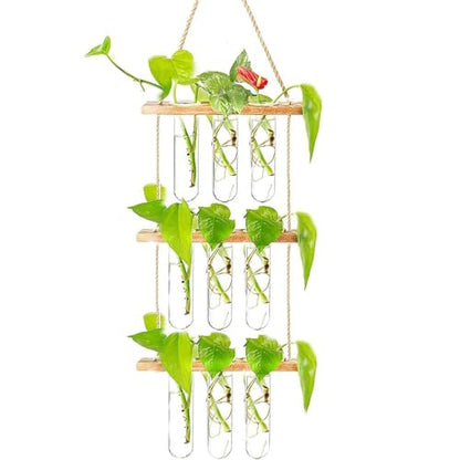 Planter Terrarium,Test Tube Vase Glass Planter Plant Propagation Station Plant Hangers of Rope with Stand for Hydroponic Plant Cutting(-2-Tier)