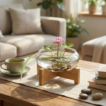Baderke 2 Pcs Lotus Bowl Planter with Base 5.9 inch Glass Hydroponic Planter Water Lily Bowl for Planting Aquatic and Indoor Plants Clear Terrarium Household Basin Decor