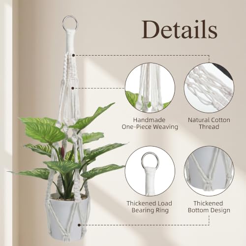 2Pack Macrame Plant Hangers, 20" Indoor Hanging Plant Holder | Hanging Planters Handmade Woven Cotton Sturdy Flower Pot Holder for Indoor Outdoor Boho Home Decor - White (Pot NOT Included)