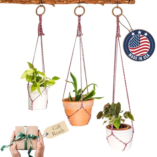 Set of 3 Macrame plant hanger for pots 4-10” live plants indoor and outdoor decor hanging plant holder Boho décor Plant stand Indoor plant shelf for Hanging planter for plant pots (Enchanted Garden) - color: Enchanted Garden