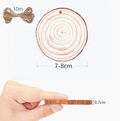 30pcs Wood Slices, BetterJonny 2.75-3.15 inch Undrilled Wooden Circles Predrilled with Hole Natural Wood Ornaments with 10 Meters Jute Rope for Arts DIY Craft - size: 30 Pcs (2.75-3.15 inch)