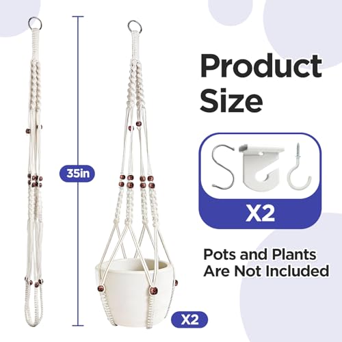 2 Pack Macrame Plant Hanger with Drop Ceiling Hooks