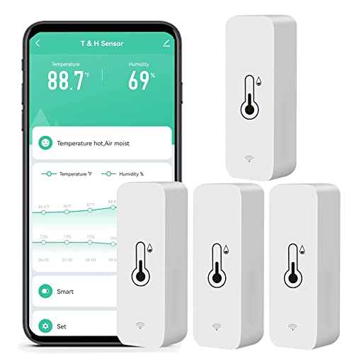 WiFi Humidity Temperature Monitor: Smart Hygrometer Thermometer for Remote Monitor and Alert, High Precision Indoor Thermometer with TUYA App, No Hub Required, Compatible with Alexa (4-Pack) - color: 4-Pack