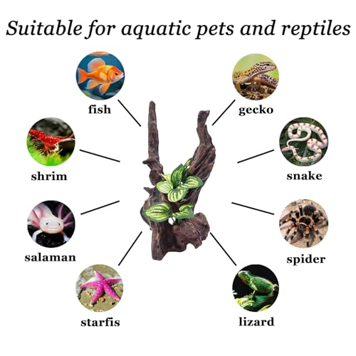 Resin Simulation Driftwood Aquarium Decor, Fish Tank Landscape Ornament Hideout for Betta Goldfish Amphibians Reptiles Rest Play Accessories
