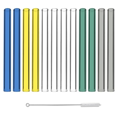 5 Colors 6 Inches Borosilicate Glass Tubes, Gtysmox 12 Pcs 10mm Diameter 1.5mm Thickness Glass Tubing with 1 Cleaning Brush for DIY Making Glass Crafts(Transparent Yellow Green Blue Gray) - size: 6 inches