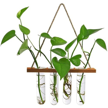 Planter Terrarium,Test Tube Vase Glass Planter Plant Propagation Station Plant Hangers of Rope with Stand for Hydroponic Plant Cutting(Brown-2-Tier)