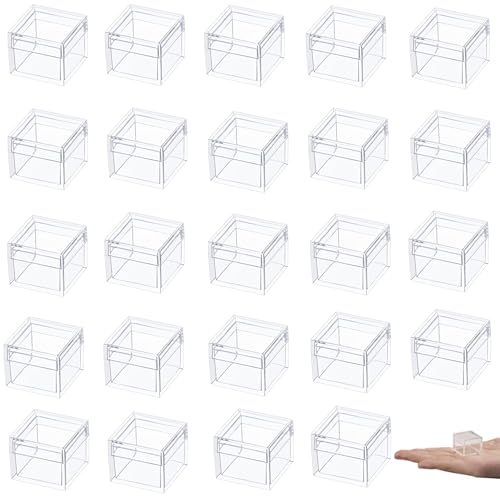 KissYou Acrylic Box for Candy Small Clear Boxes with Lids Plastic Square Cube Jewelry Storage Box Birthday Wedding Graduation Party Decoration - size: 1.18 x1.18 x 0.86 Inch, style: 24 Pack