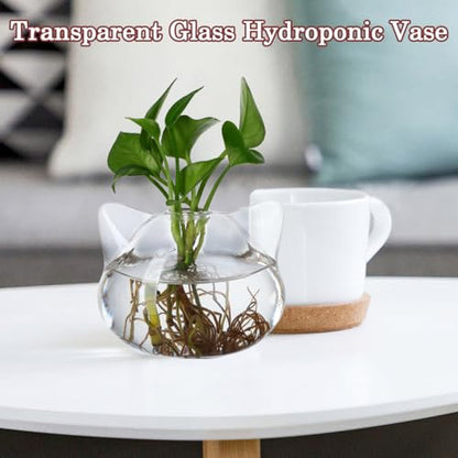 BESTOYARD Cat Shaped Glass Vase Set Transparent Hydroponic Plant Vase and Terrarium Container for Flowers Small Bouquets Dried Arrangements Home Office Desk Bookshelf Wine Cabinet Decor