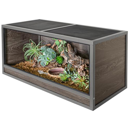 120 Gallon Reptile Tank, 48 x 24 x 24 Wooden Reptile Terrarium with Sliding Door & Top Screen Ventilation, Suitable for Bearded Dragon Ball Python Gecko Lizard, Better Insulation