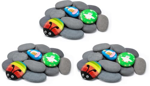 Simetufy 15 Pcs Rocks for Painting, River Rocks to Paint, 2"-3" Flat Painting Rocks, Smooth Rocks for Crafts, Natural Stones for DIY, Kindness Rocks Garden Decoration (Pack of 3) - size: 2-3"-15pcs (Pack of 3)