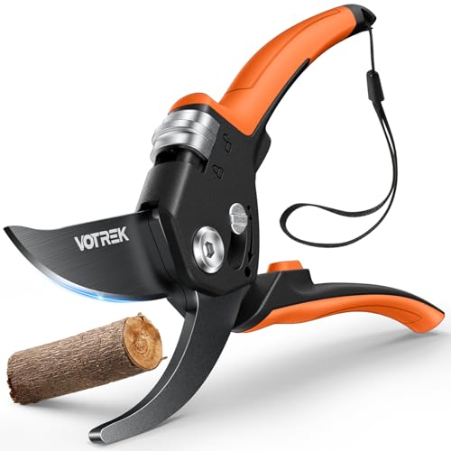8.5" Garden Shears, Unique Stepless Handle Opening for All Hand Size | Titanium Coated SK5 Steel Blades, Professional Pruning Pruners, Bypass Plant Clipper for Heavy Duty Branch - color: Bright Orange