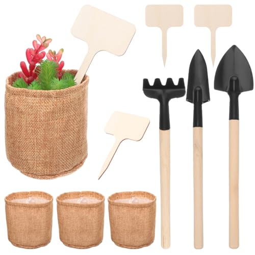 IMIKEYA 11PCS Mini Basic Bonsai Tools Set: Bonsai Tree Kit for Beginners DIY Small Garden Tools Wood Plant Marker Mini Hand Shovel Gardening Rake Burlap Pots Transplanting Tool Succulent Tool