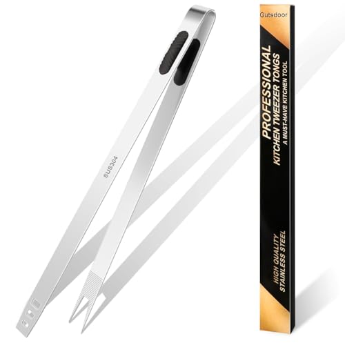 Gutsdoor 12-Inch Professional Kitchen Tweezers Stainless Steel Grill Tongs for BBQ, Grilling, Camping and Home Cooking Multi-Use Precision Cooking Tweezers for Outdoor Grill & Home Kitchens - size: 12 Inch Grill Tongs (Black)