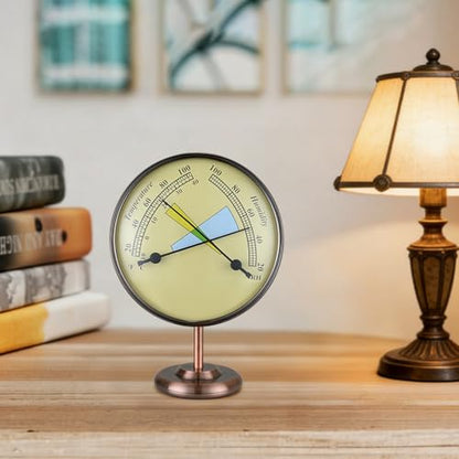 4 in Antique Solid Brass Analog Thermometer Hygrometer | 2 in 1 Weather Station, Detachable Stand, Battery-Free, Rust Waterproof, High Accuracy, For Home Patio Indoor Outdoor - color: Brass Housing with Beige Dial
