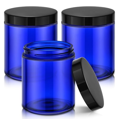8 oz Glass Jars with Lids, 3 Pack Small Blue Glass Jars with Black Lids - color: Blue-Black Lids