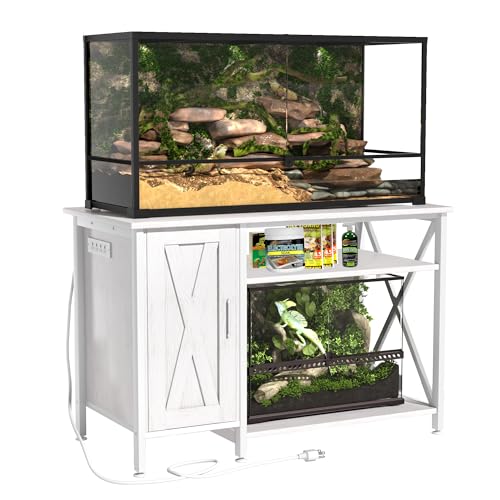 Herture 120 Gallon Terrarium Stand, Reptile Tank Stand, 4x2x2 Reptile Enclosure Stand, with Storage Cabinet and Power Outlet, for Bearded Dragons, Snakes, Lizard Terrarium White PG08XYW - color: White, size: 48x24"-40-120 Gallon