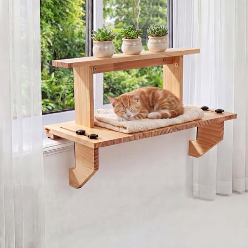 Double-layer Window Sill Extender Plant Shelf, Natural Wood Color