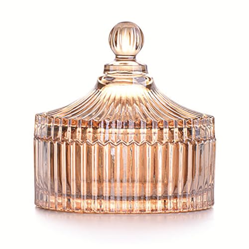 Colorful Glass Jar With Lid,Candy Cookie Jars,Jewelry Box,Biscuit Containers Food Storage,Decorative Jar(Amber) - color: Yurt-amber
