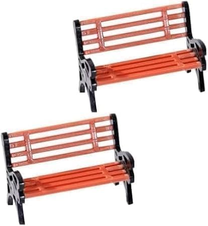 Miniature Park Bench Set 2-Pack - 1:12 Scale Brown Garden Seats with Realistic Detailing, Tiny Park Benches for Dollhouse and Fairy Garden Accessories, Train and Miniature Landscape Décor