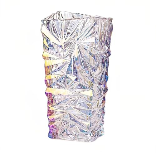 Modern Glass Vases Ice Cracking Style Flower Vase Desktop Ornaments Propagation Station Plant Holder for Home Wedding Decor (Rainbow, Ice Crack) - color: Rainbow, size: Ice Crack