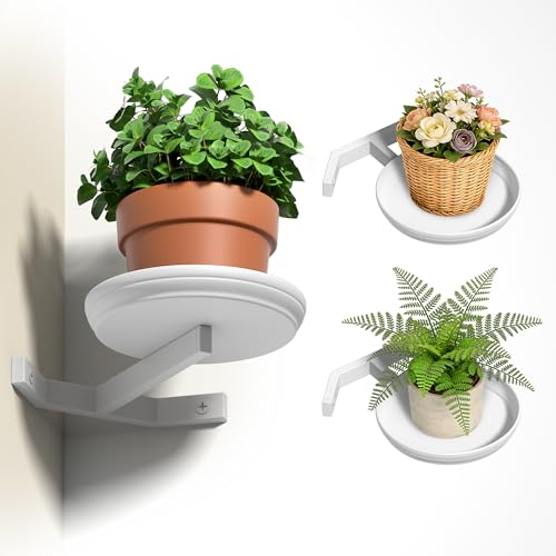 BXF Floating Plant Shelves for Wall Set of 3, Heavy Duty Matte White Corner Wall Planters for Indoor Plants, Minimalist Round Corner Shelf with Safety Guardrail, Rust-Proof Hanging Plant Holder - color: White, size: 3 Pack
