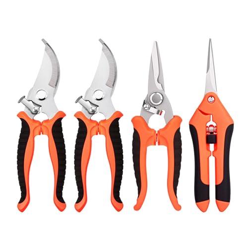 4PCS Garden Pruning Shears Set, 2 Bent Pruning Shears + 1 Straight Multi-Functional Scissors + 1 Pointed Precision Shears, Gardening Tools for Branches, Vines & Shrubs
