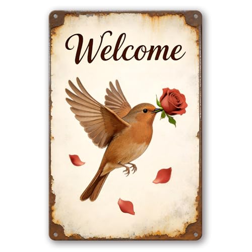 Funny Welcome Garden Signs, Vintage Aluminum Metal Hummingbird Outdoor Decor for Patio Yard Porch, Waterproof Garden Gifts, Wall Decor for Home 8x12 Inch - color: Welcome 2